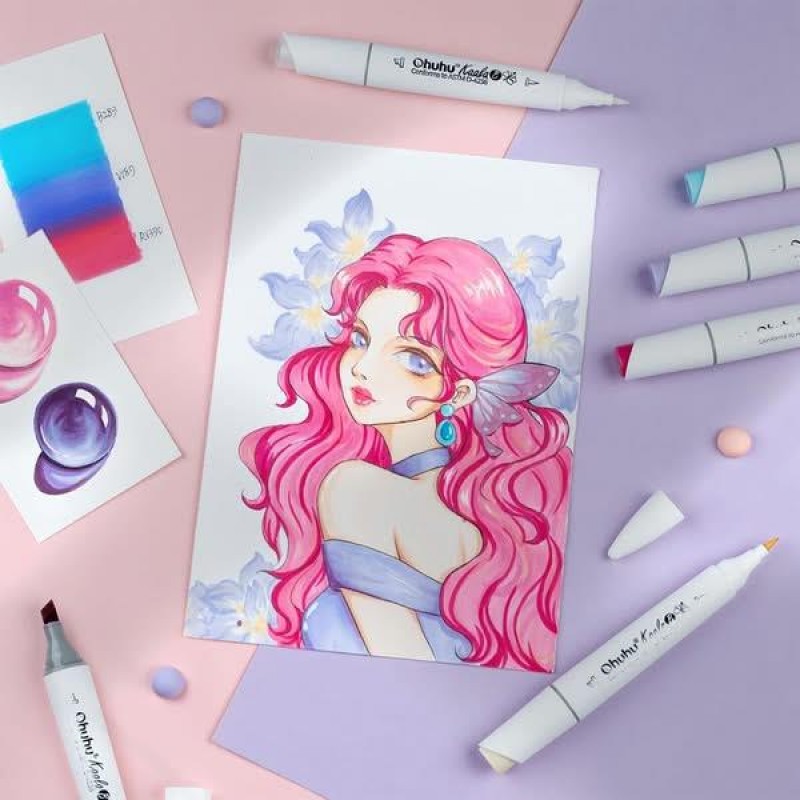Ohuhu Kaala Alcohol Markers Σετ 60 Χρωμάτων Slim Chisel - Mini Brush