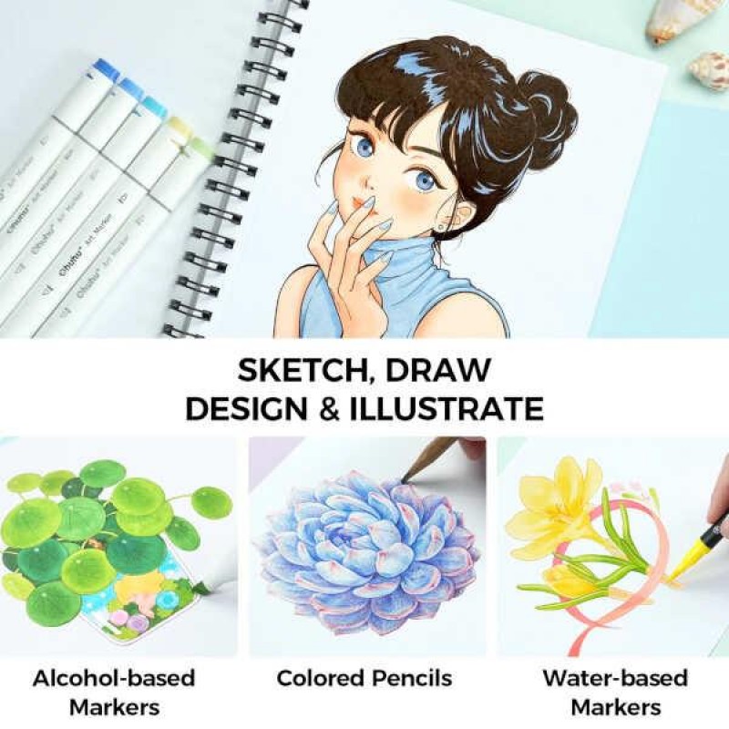 Ohuhu Marker Bleedproof Sketchbook Σπιράλ 21.6x14cm 150gr