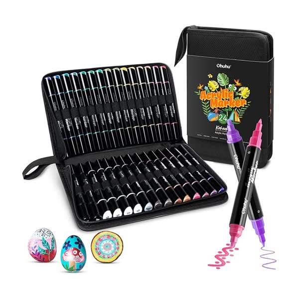 Ohuhu Σετ 30 Ανεξίτηλων Ακρυλικών Μαρκαδόρων Διπλής Μύτης  (0.7-2mm και 1.7-3mm) Μεταλλικά Χρώματα