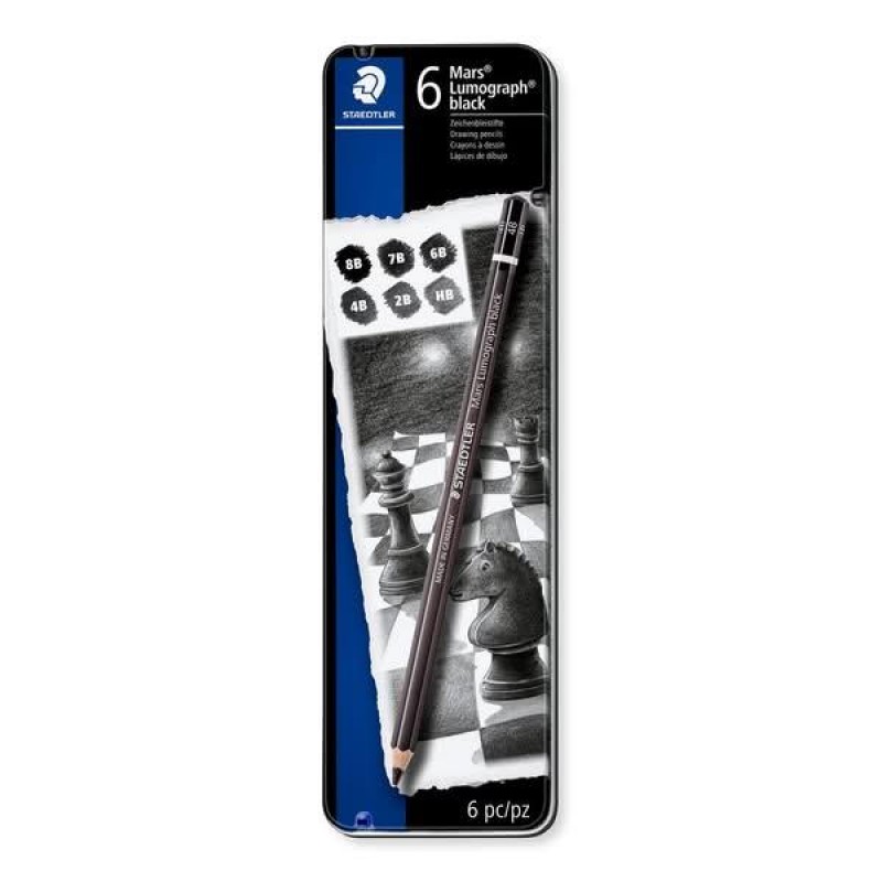 Staedtler Μεταλλική κασετίνα με 6 Μολύβια Mars Lumograph Black Staedtler Μεταλλική κασετίνα με 6 Μολύβια Mars Lumograph Black