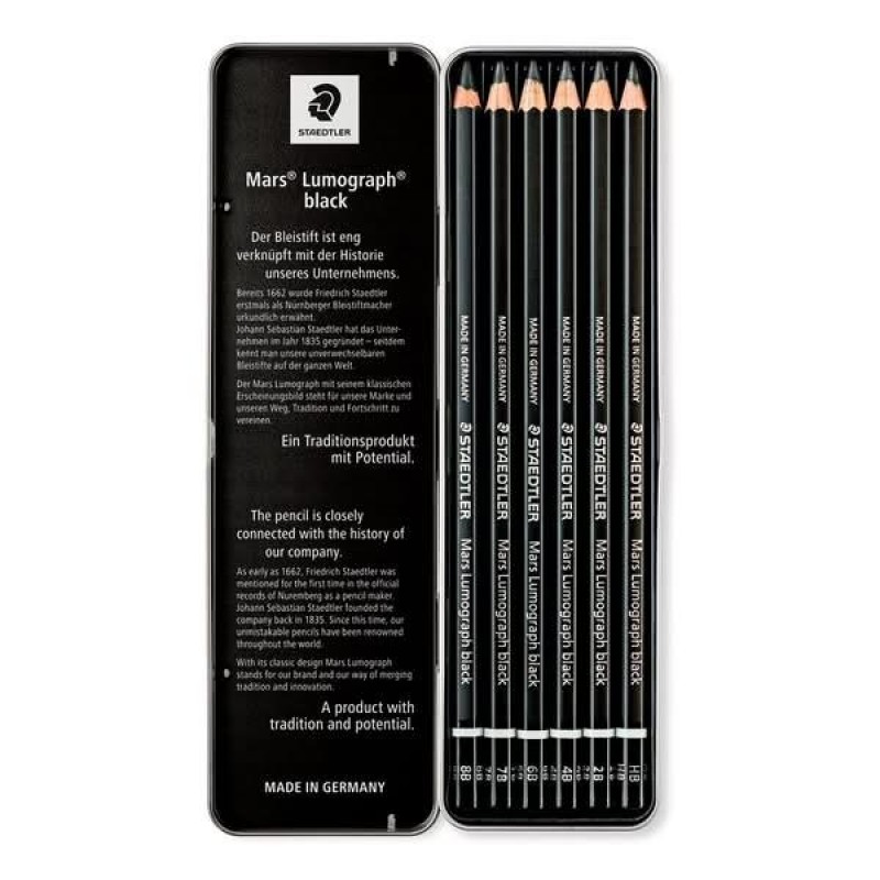 Staedtler Μεταλλική κασετίνα με 6 Μολύβια Mars Lumograph Black Staedtler Μεταλλική κασετίνα με 6 Μολύβια Mars Lumograph Black