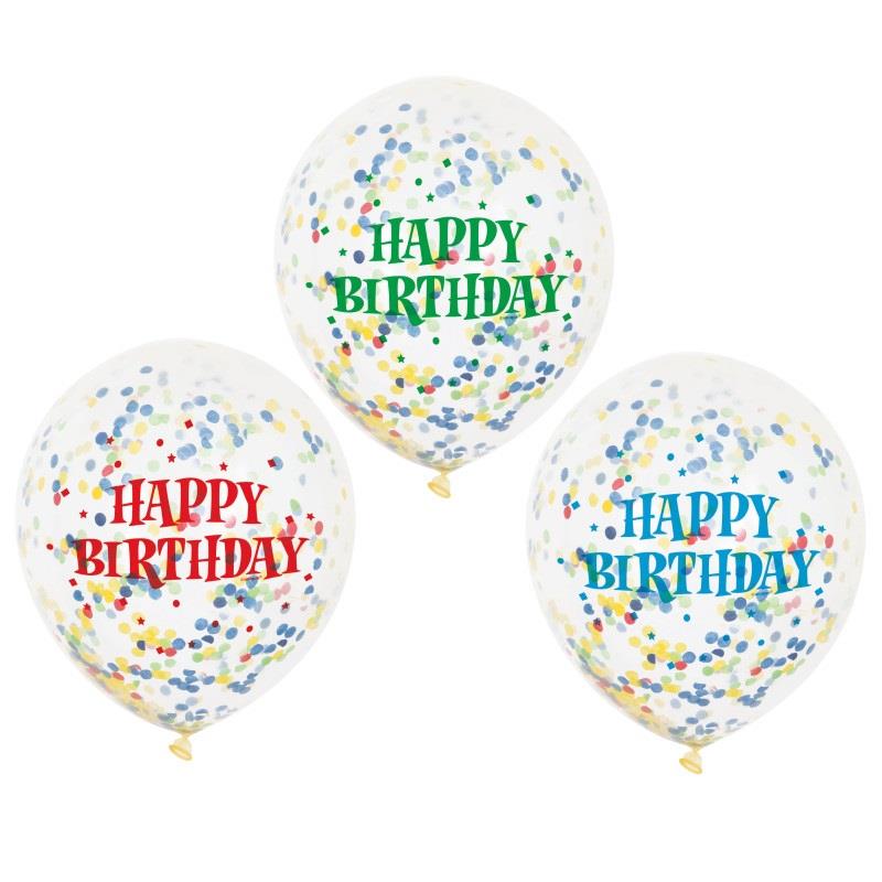 Μπαλόνια Διάφανα Κονφετί Happy Birthday 6τεμ