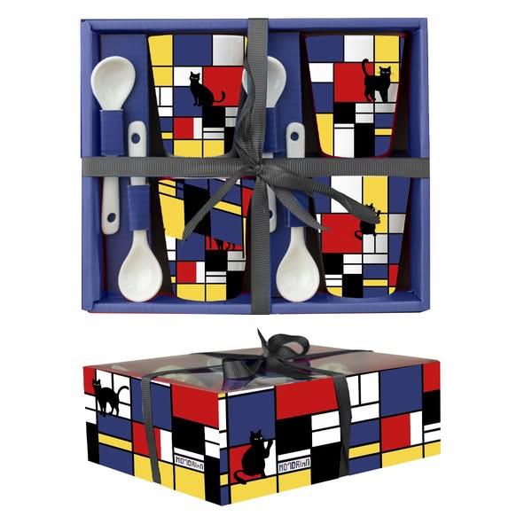 Σετ 4 Κούπες Espresso Με Κουταλάκια “Chat” Mondrian 90ml 8cm