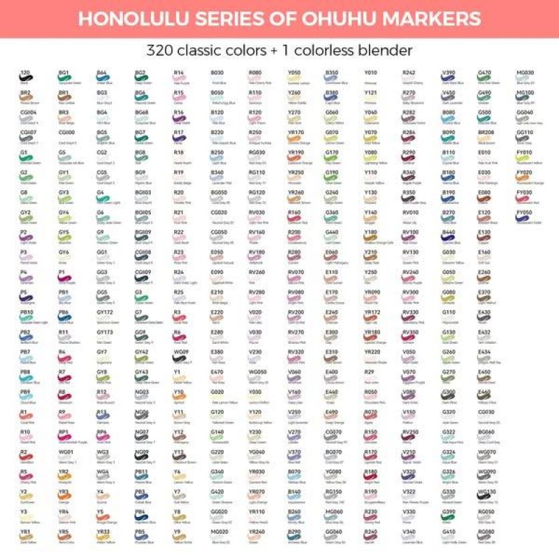Ohuhu Σετ 320 Μαρκαδόρων Οινοπνεύματος Honolulu Με Διπλή Μύτη Πινέλο-Λεπτή