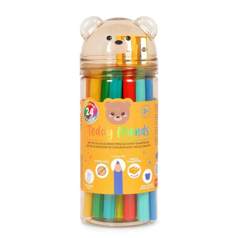 Legami Σετ 24 Χρωματικστά Μολύβια + Ξύστρα - Teddy Friends