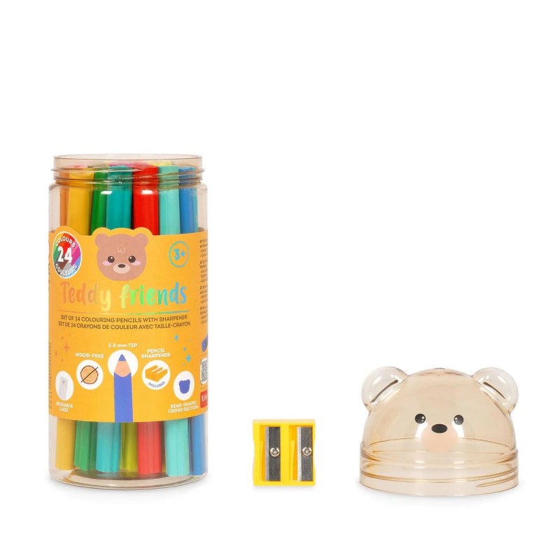 Legami Σετ 24 Χρωματικστά Μολύβια + Ξύστρα - Teddy Friends