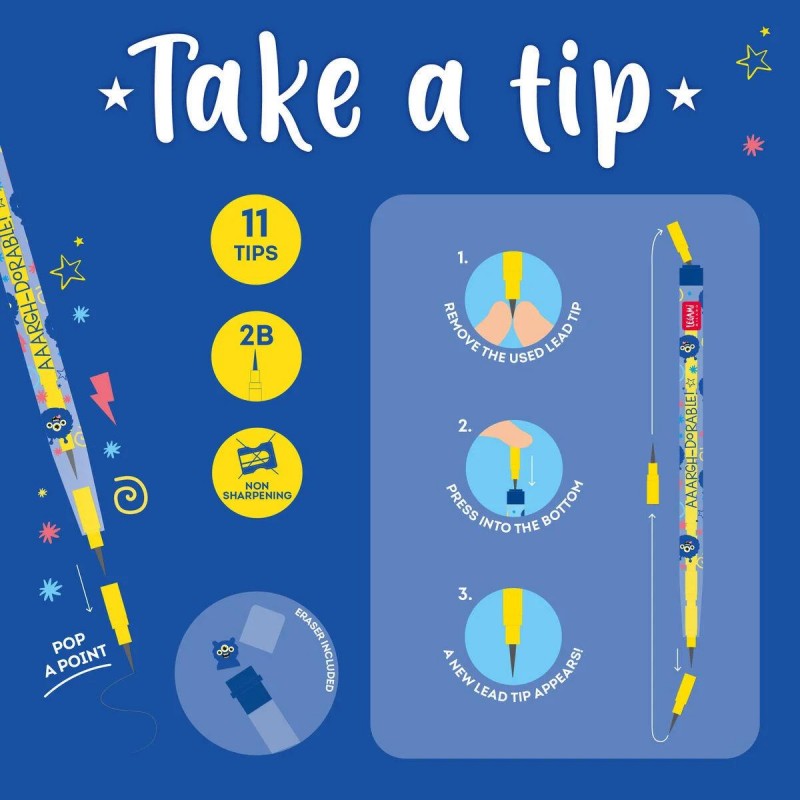 Legami Stackable Pencil with Eraser - Take a Tip Monster