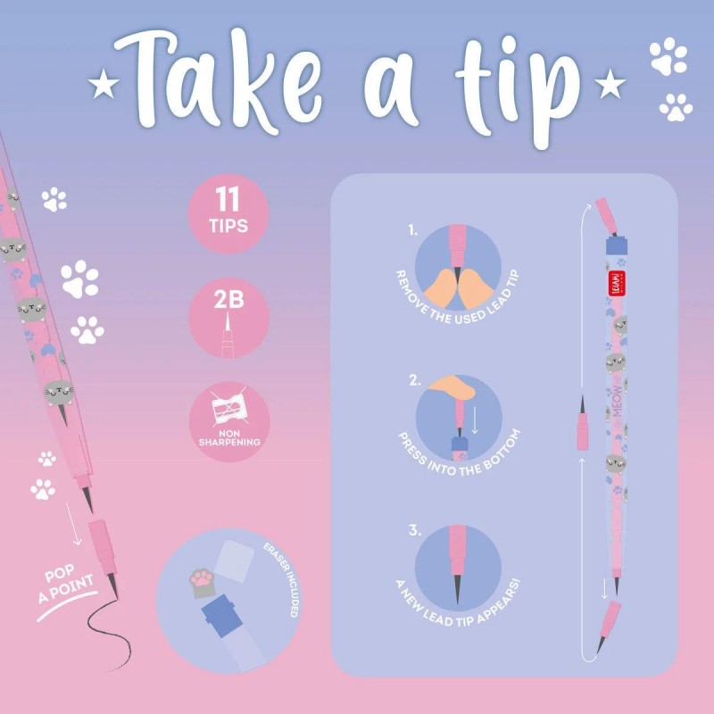 Legami Stackable Pencil with Eraser - Take a Tip Kitty