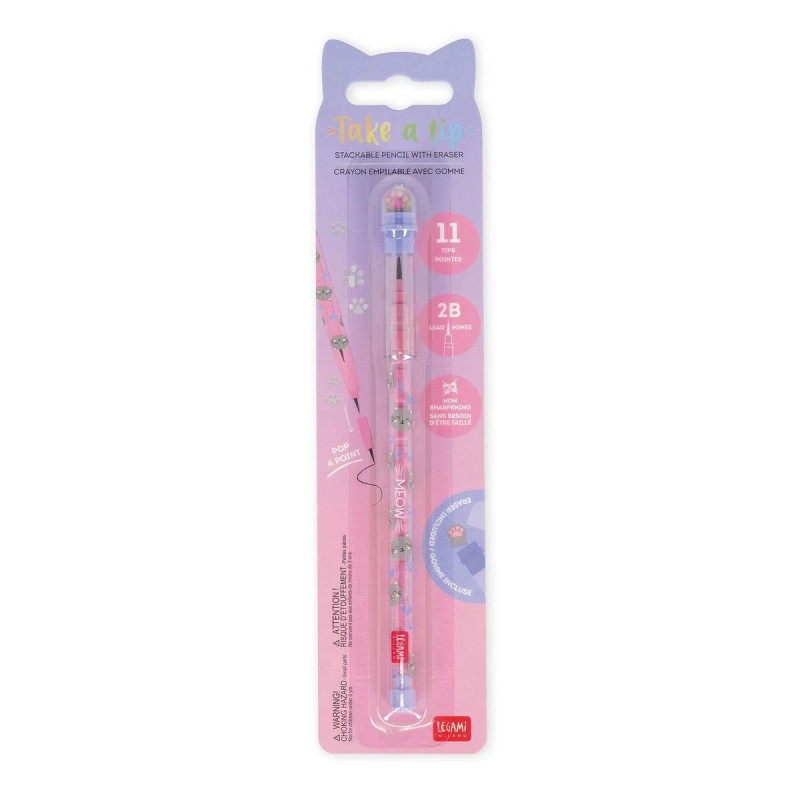Legami Stackable Pencil with Eraser - Take a Tip Kitty