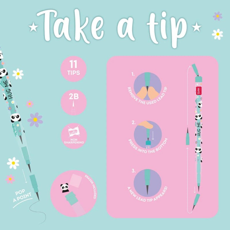 Legami Stackable Pencil with Eraser - Take a Tip Panda