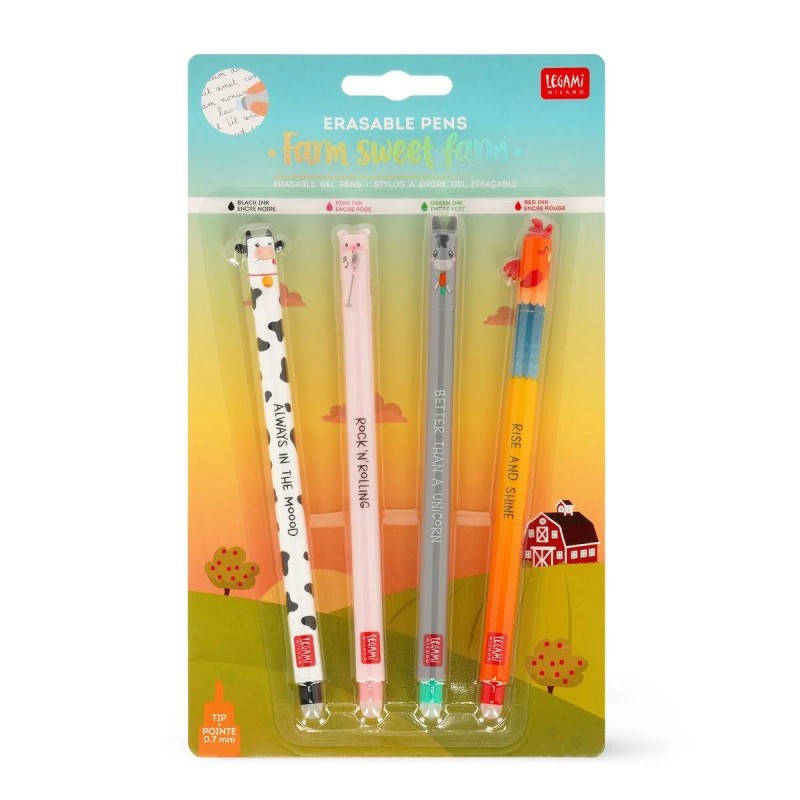 Legami Set of 4 Erasable Gel Pens Farm Sweet Farm Legami Set of 4 Erasable Gel Pens Farm Sweet Farm