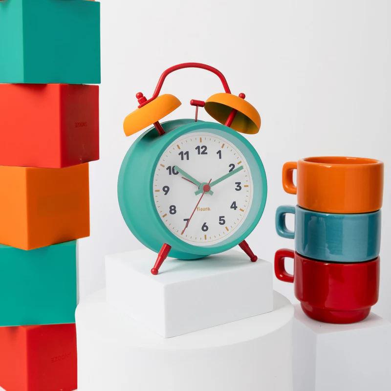 Fisura Retro Alarm Clock Blue Yellow Fisura Retro Alarm Clock Blue Yellow
