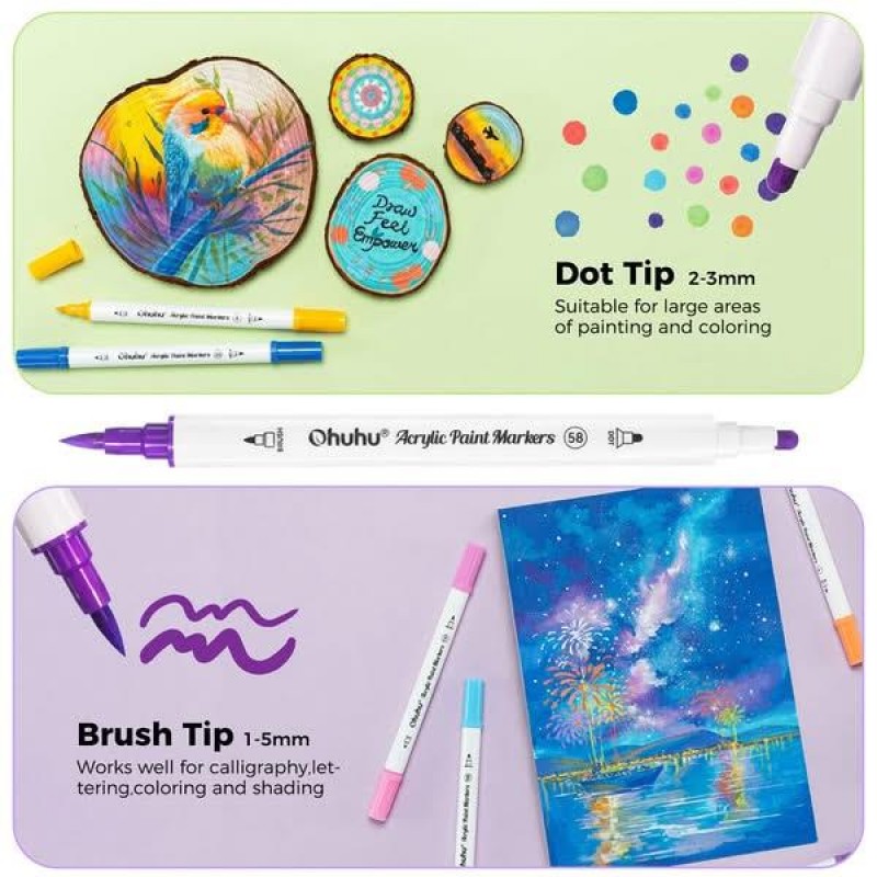Ohuhu Acrylic Paint Markers Cotton-core Σετ 36 Ακρυλικών Μαρκαδόρων Brush / Dot