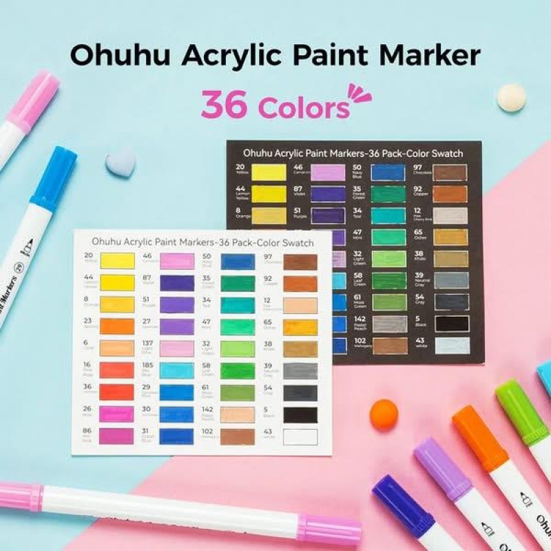 Ohuhu Acrylic Paint Markers Cotton-core Σετ 36 Ακρυλικών Μαρκαδόρων Brush / Dot