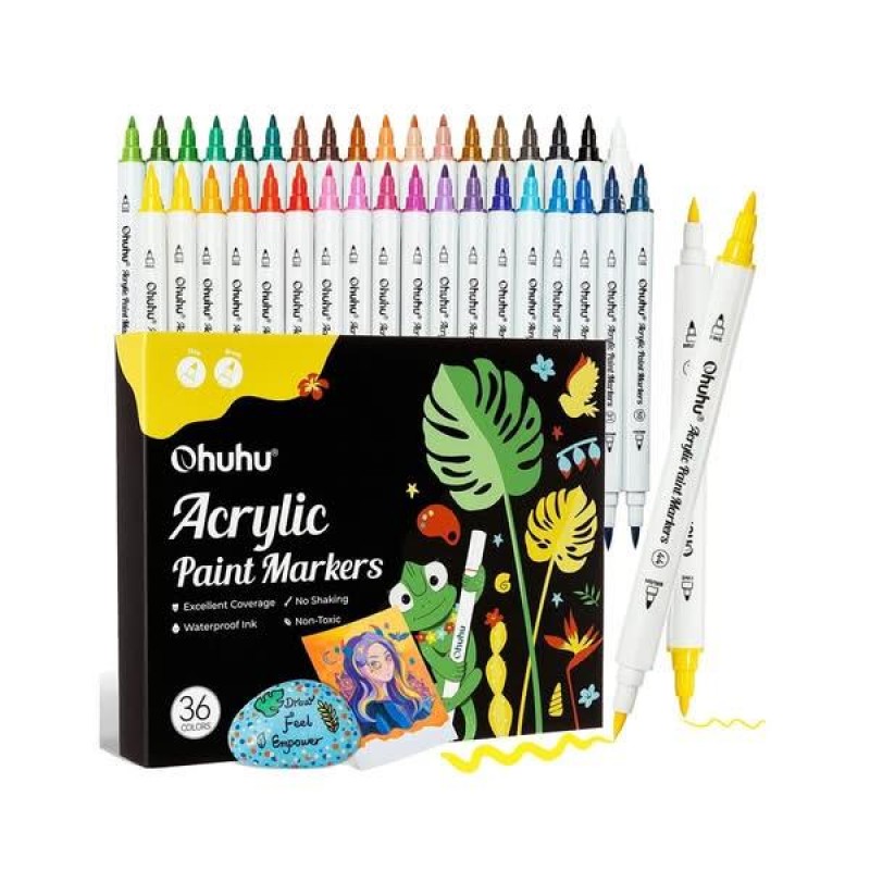 Ohuhu Acrylic Paint Markers Cotton-core Σετ 36 Ακρυλικών Μαρκαδόρων Brush / Fine