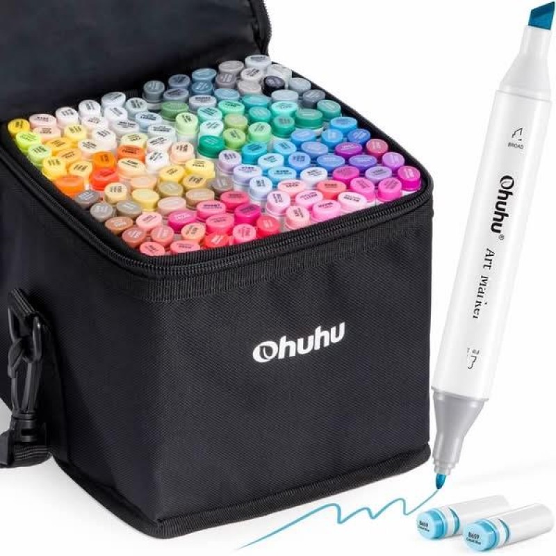 Ohuhu Art Markers Σετ 120 Μαρκαδόροι Διπλής Fine-Chisel Μύτης σε Κασετίνα