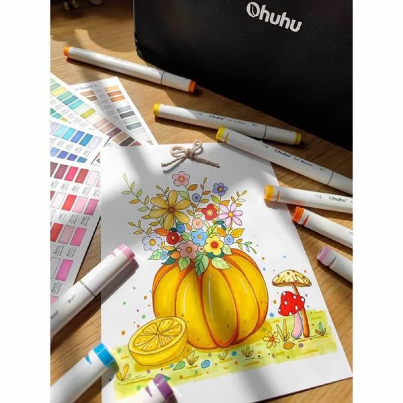 Ohuhu Art Markers Σετ 120 Μαρκαδόροι Διπλής Fine-Chisel Μύτης σε Κασετίνα