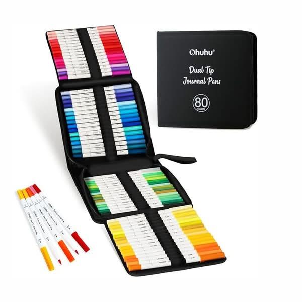 Ohuhu Σετ 80 Μαρκαδόρων Νερού Διπλής Μύτης Πινέλο-Λεπτή