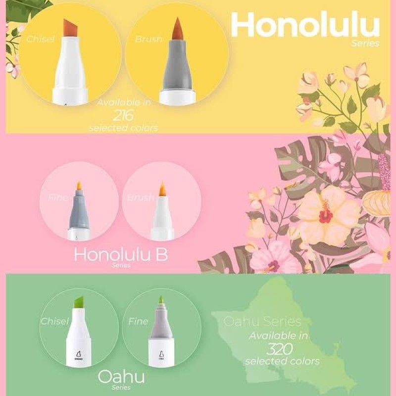 Ohuhu Σετ 168 Μαρκαδόρων Οινοπνεύματος Honolulu Με Διπλή Μύτη Πινέλο-Πλακέ