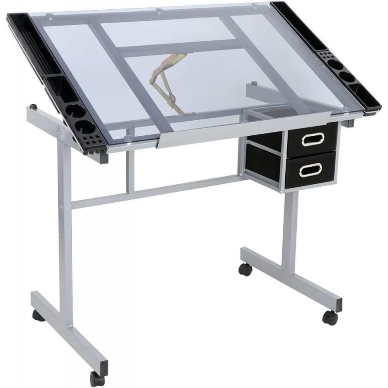 Τραπέζι Σχεδιαστηρίου 104x60x75cm (ΜxΠxΥ) με Ρύθμιση Κλίσης και 2 Συρτάρια