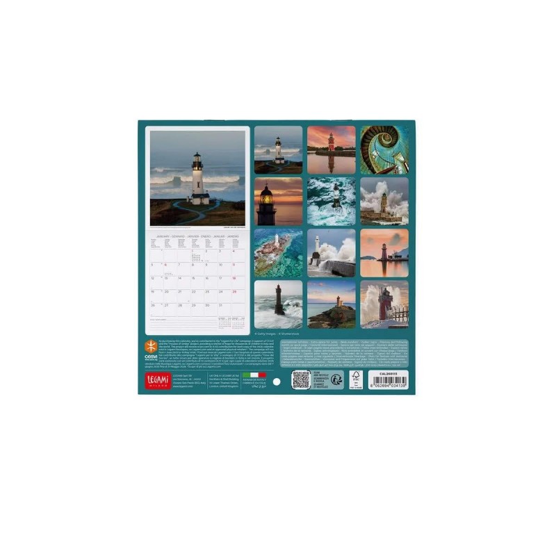 Legami 2026 Wall Calendar - Lighthouses Of The World - 18x18cm