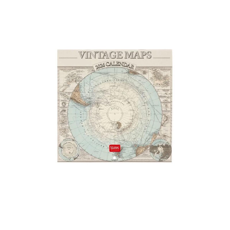 Legami 2026 Wall Calendar - Vintage Maps - 18x18cm