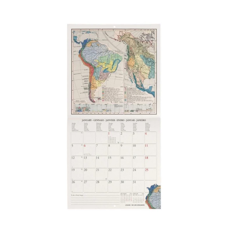 Legami 2026 Wall Calendar - Vintage Maps - 18x18cm