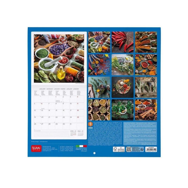 Legami 2026 Wall Calendar - Herbs and Spices - 30x29cm