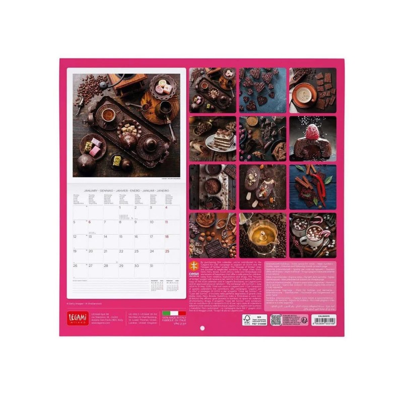 Legami 2026 Wall Calendar - Coffee and Chocolate - 30x29cm