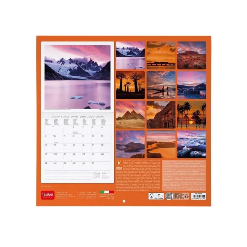 Legami 2026 Wall Calendar - Sunsets - 30x29cm