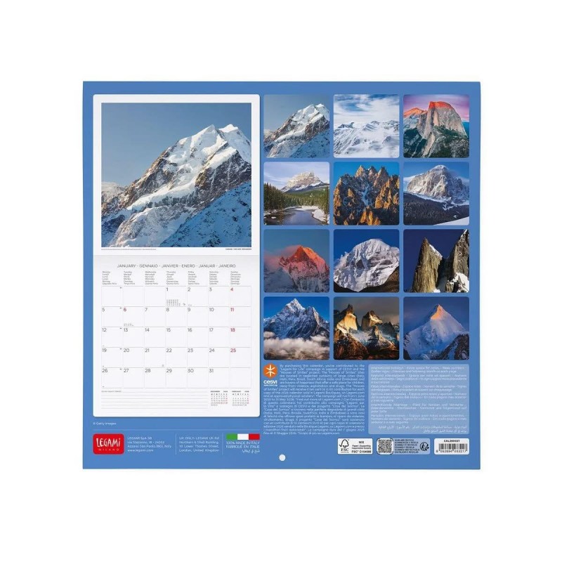 Legami 2026 Wall Calendar - Mountains - 30x29cm