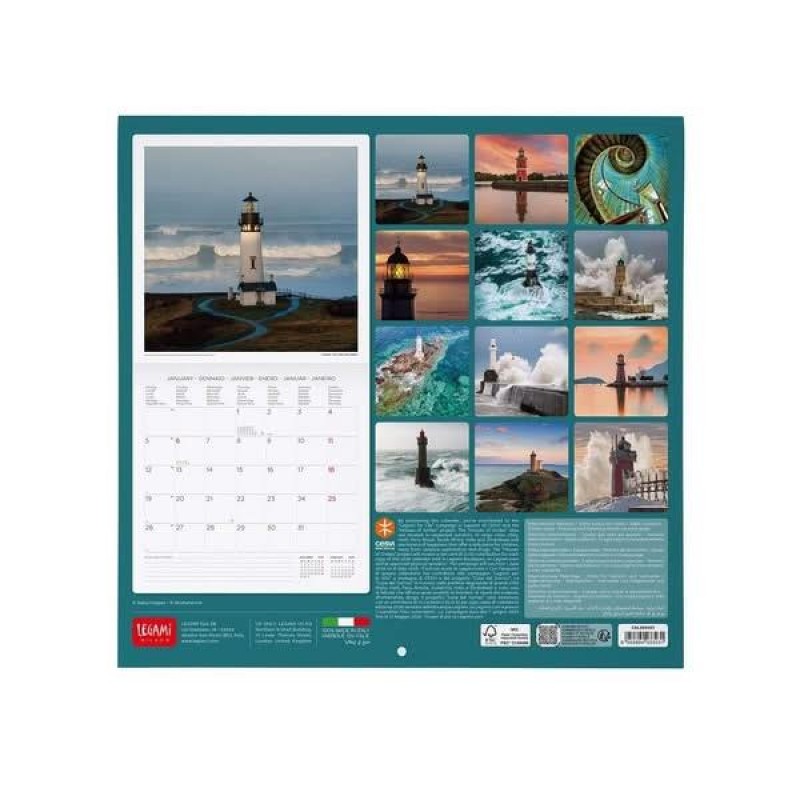 Legami 2026 Wall Calendar - Lighthouses Of The World - 30x29cm