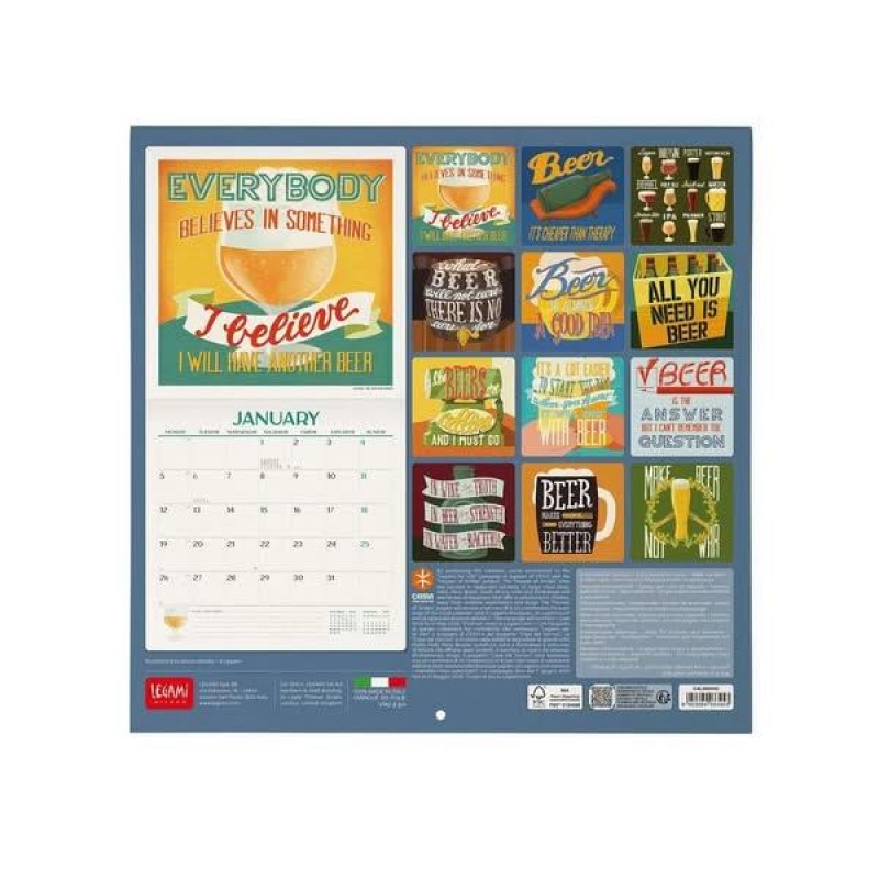 Legami 2026 Wall Calendar - Beer - 30x29cm