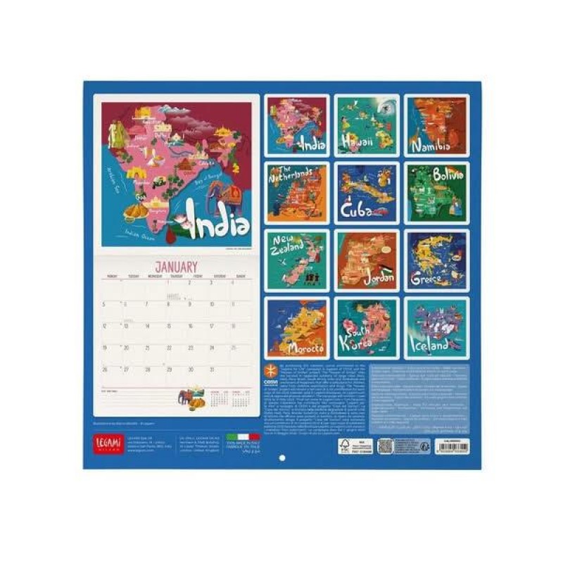 Legami 2026 Wall Calendar - LetS Travel The World - 30x29cm