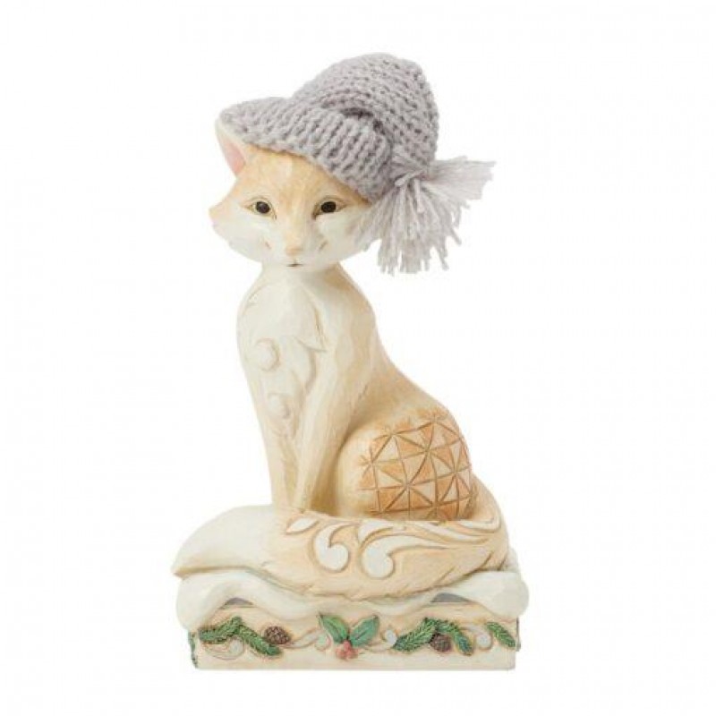 Φιγούρα Jim Shore Foxy Festive Spirit White Woodland Fox with Knitted Hat 12,5cm