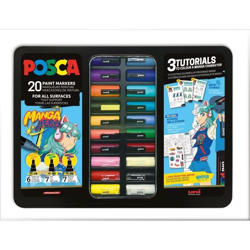 Posca Manga Hero Μεταλλική Κασετίνα με 20 Μαρκαδόρους Posca Manga Hero Μεταλλική Κασετίνα με 20 Μαρκαδόρους