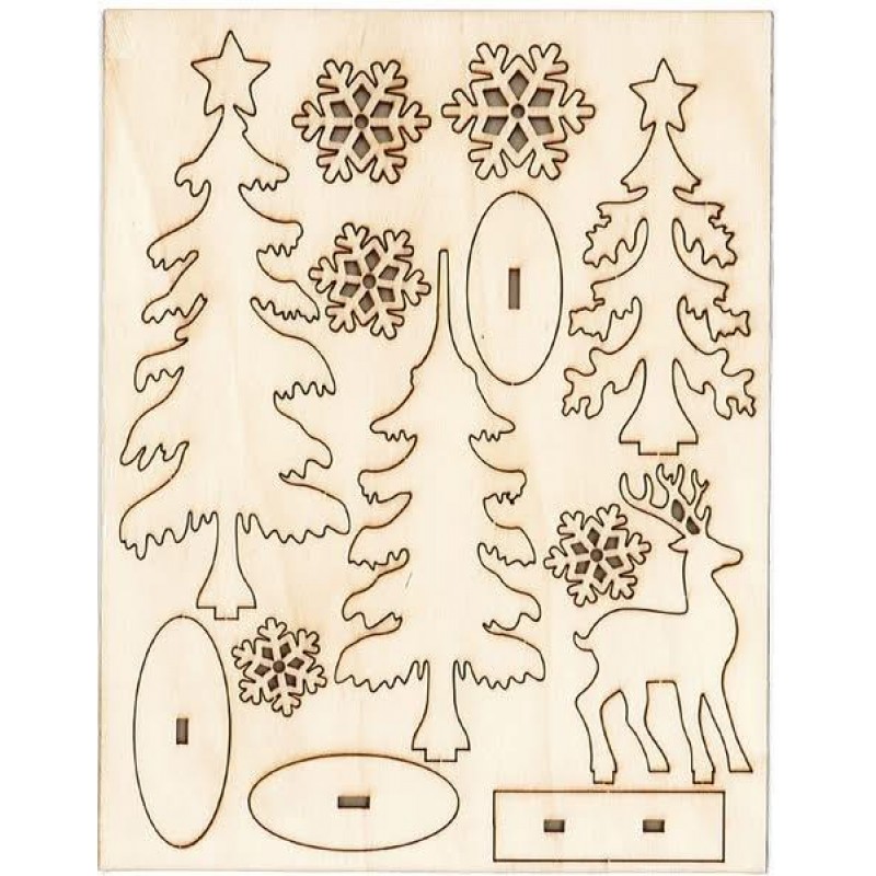 Σετ 6 Ξύλινα Χριστουγεννιάτικα Στολίδια σε Καρτέλα