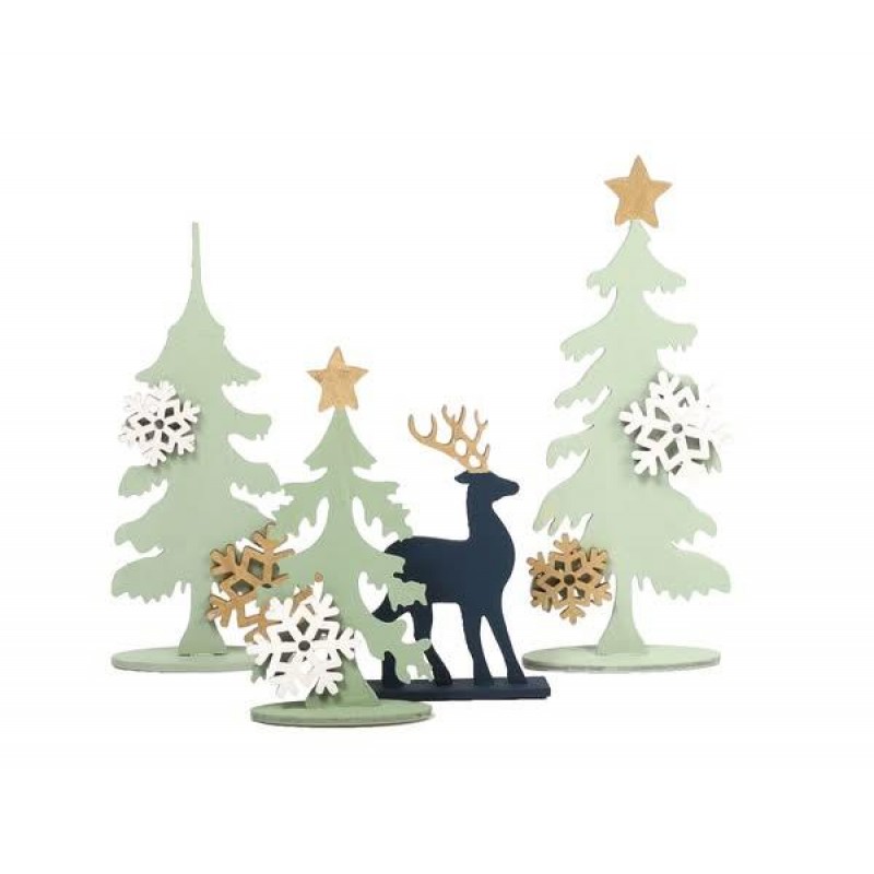 Σετ 6 Ξύλινα Χριστουγεννιάτικα Στολίδια σε Καρτέλα