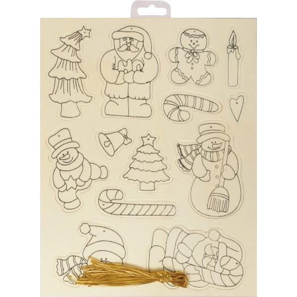 Σετ 13 Ξύλινα Χριστουγεννιάτικα Στολίδια σε Καρτέλα