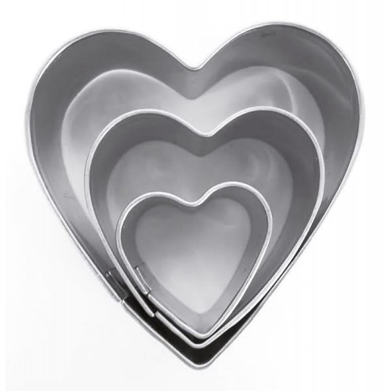 Σετ 3 Μεταλλικά Κουπ Πατ Καρδιές 15-25-40mm