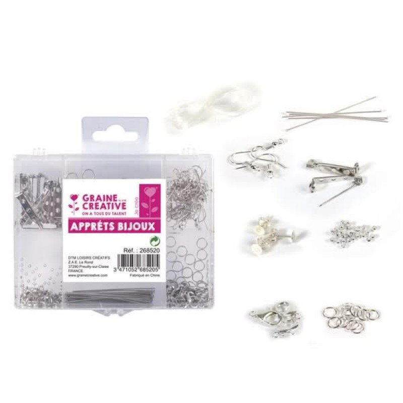 Πλαστική Θήκη με Αξεσουάρ Κοσμημάτων Ασημί - 407 τεμάχια