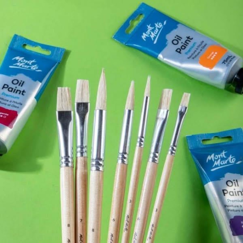 Mont Marte Σετ 6 Στρογγυλα + 6 Πλακέ Πινέλα Τρίχας Χοίρου