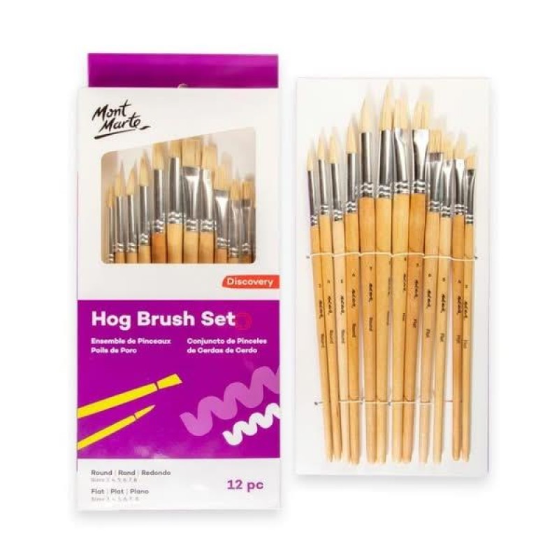Mont Marte Σετ 6 Στρογγυλα + 6 Πλακέ Πινέλα Τρίχας Χοίρου