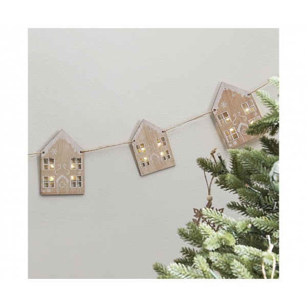 Γιρλάντα Ξύλινα Σπιτάκια με Φωτιζόμενα Παράθυρα 2m Γιρλάντα Ξύλινα Σπιτάκια με Φωτιζόμενα Παράθυρα 2m