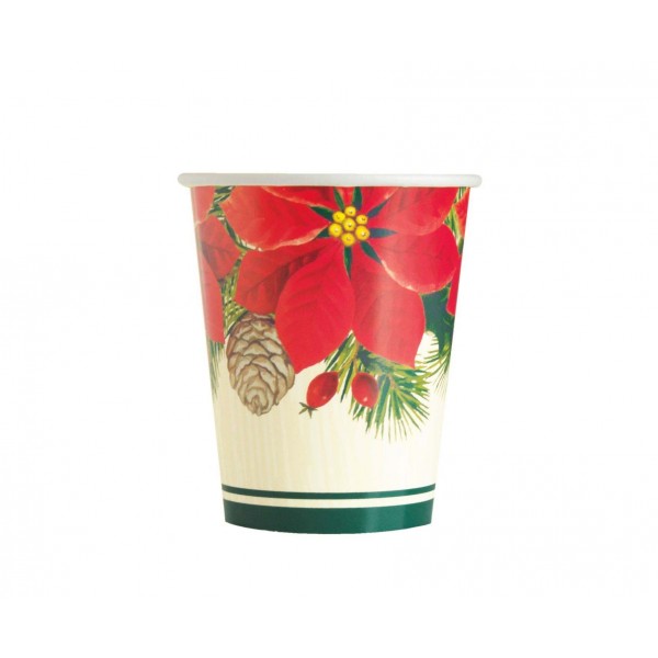 Ποτήρια Χάρτινα 266ml Red - Green Poinsettia 8τεμ
