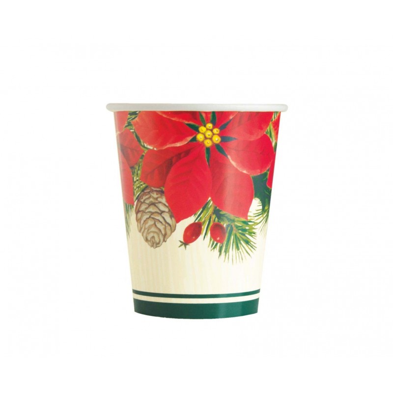 Ποτήρια Χάρτινα 266ml Red - Green Poinsettia 8τεμ