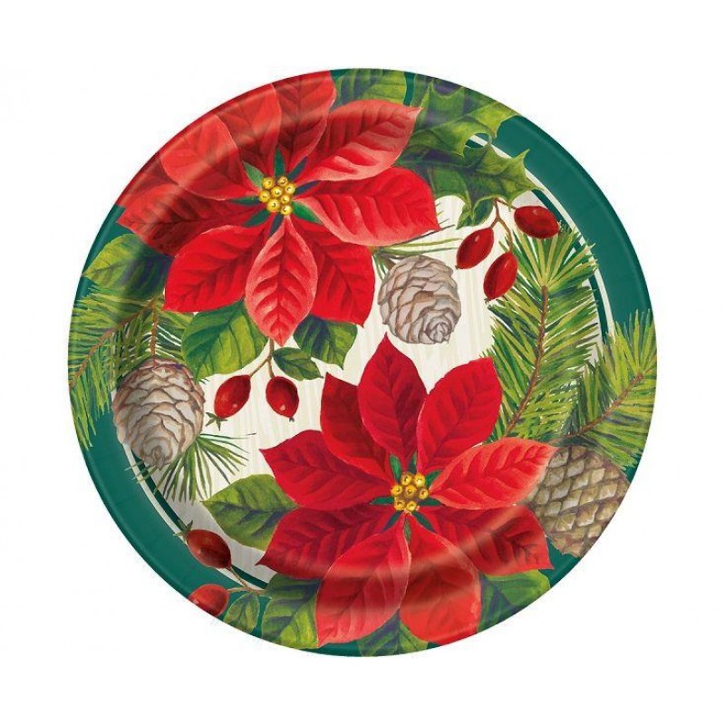 Πιάτα Χάρτινα Γλυκού Red - Green Poinsettia 8τεμ