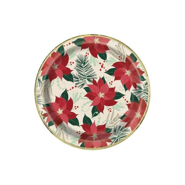 Πιάτα Φαγητού Χάρτινα 23cm Red - Gold Poinsettia 8τεμ
