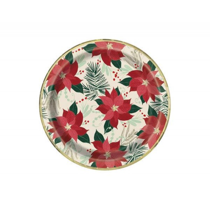Πιάτα Φαγητού Χάρτινα 23cm Red - Gold Poinsettia 8τεμ