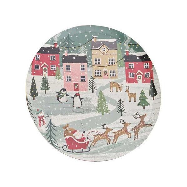 Χάρτινα Πιάτα Φαγητού 25cm Christmas Festive Scene 8τεμ